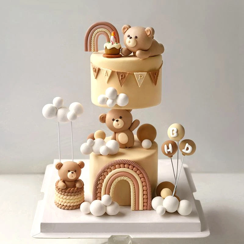 Soft Clay Cute Bear Cake Topper for Boy Girl Baby Shower Bear Theme Decoration Birthday Party Wedding Decoration Cake Decorating
