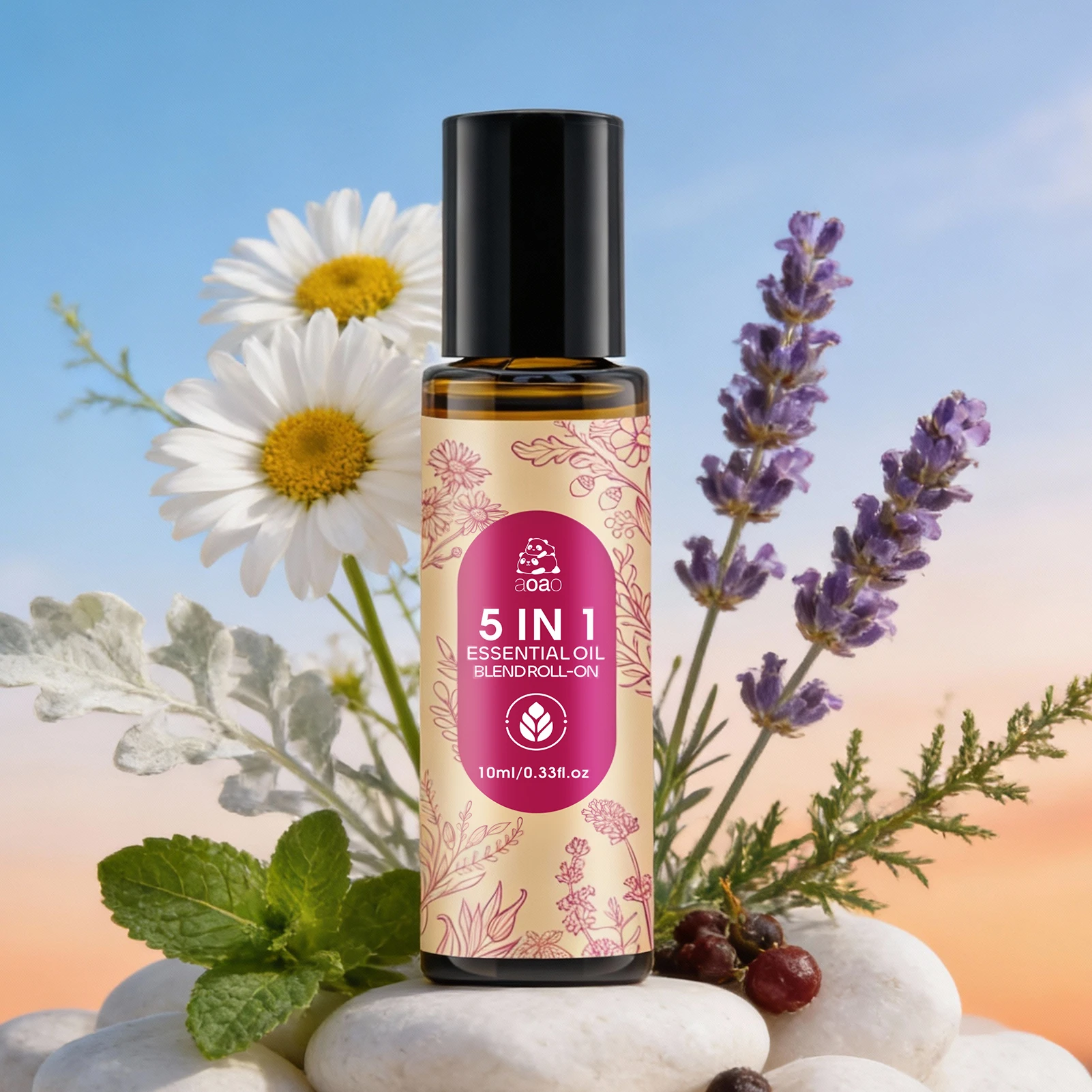 Huile essentielle roll-on 5-en-1 à l'hélichryse et à la lavande, pour le soin du corps et l'usage do
