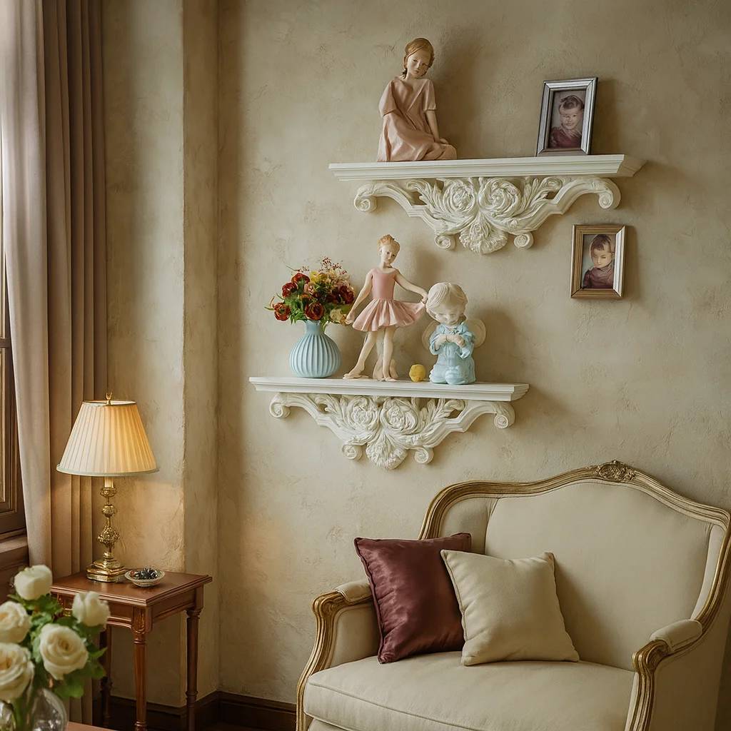 

European Roman Wall Shelf | Ornate Resin Decorative Panel | Vintage Style Multi-layer Display Rack for Home & Office Decor