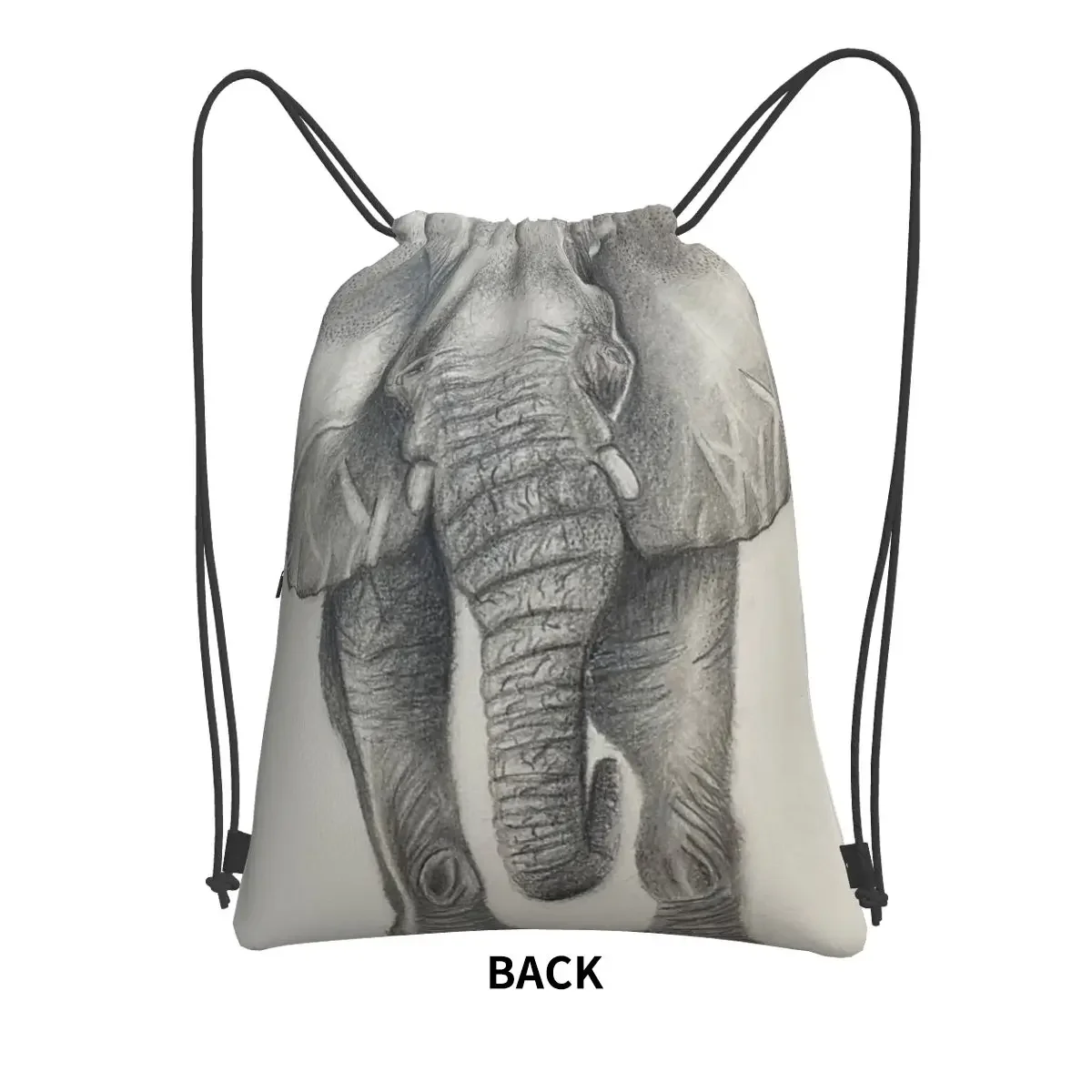 Mochilas portátiles de elefante blanco y negro para hombre y mujer, bolsa con cordón, paquete de bolsillo, bolsas de almacenamiento para viajes, deporte