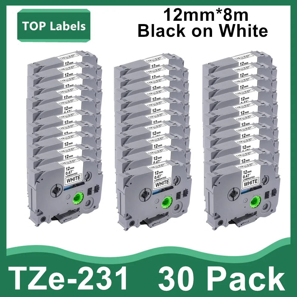 

30PK Compatible Label Tape Replacement for Brother P Touch TZe-231 12mm Laminated White TZe231 TZ231 for PT-D200 PT-D210 PT-D400