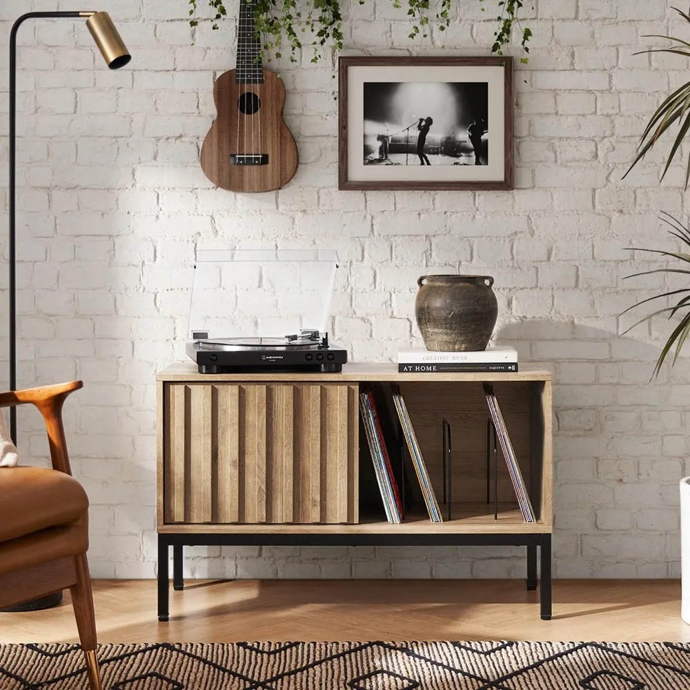 

Norwin Record Player Stand, 120 Albums Vinyl Record Storage, Turntable Stand, Media Stereo Storage Cabinet, Small TV Table, Rem