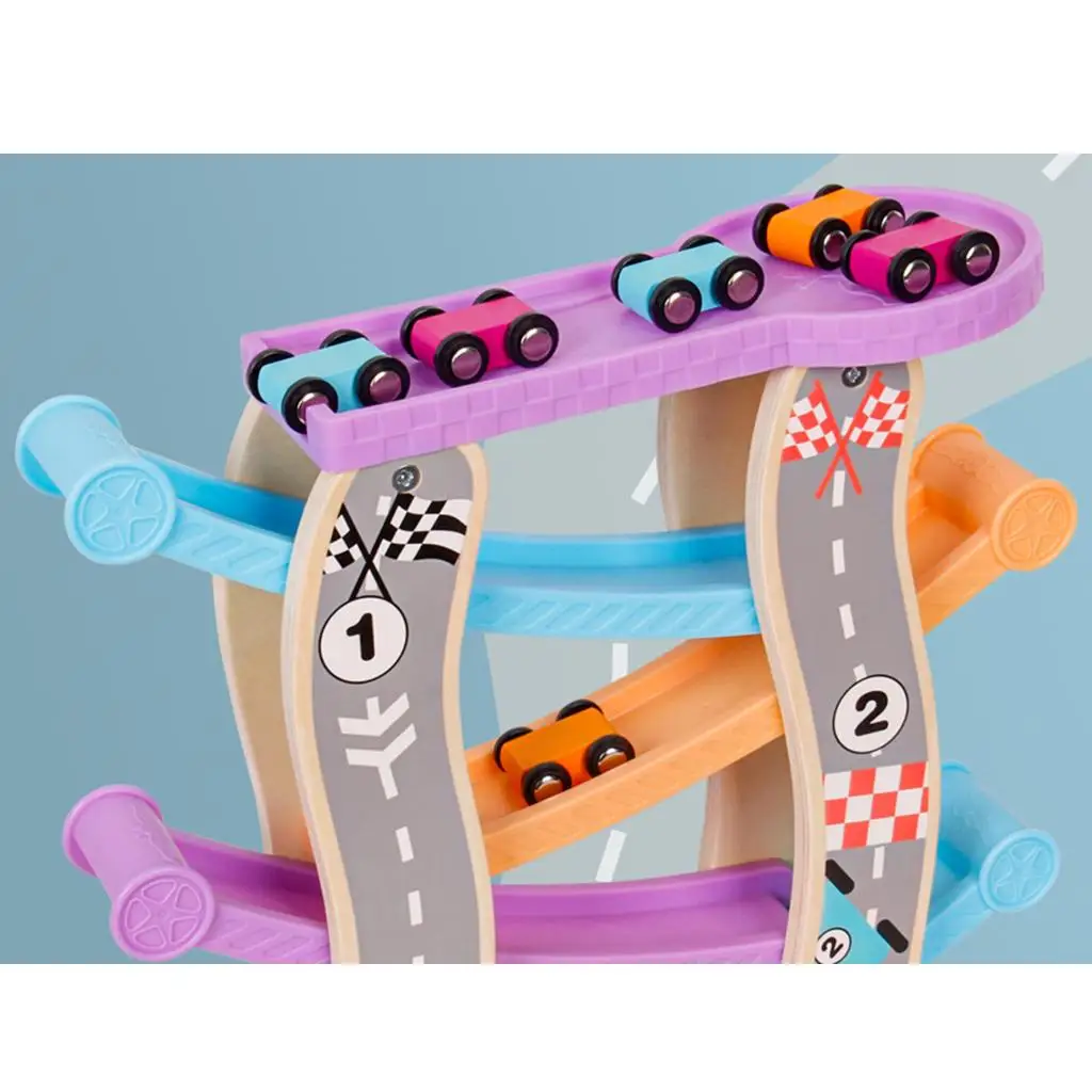 

Colorful Ramp Track Racing Car Playset Toy w/ 6pcs Cars Developmental Game