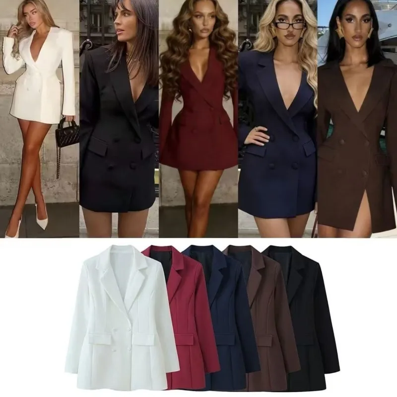 The New Autumn Women's Top Features Fashionable and Versatile European American Style with A Lapel and Long-sleeved Suit Jacket.