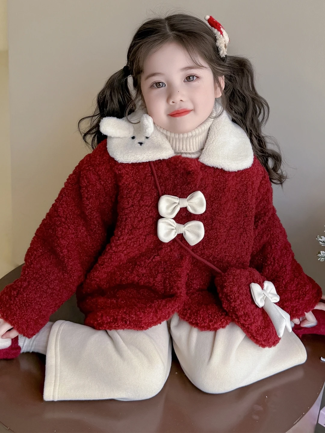 

Girls Lamb Fur Lined Jaet Thiened Winter Coat Children's Clothing Cotton Sweater Long Sve Sweet Sle Regular Fit