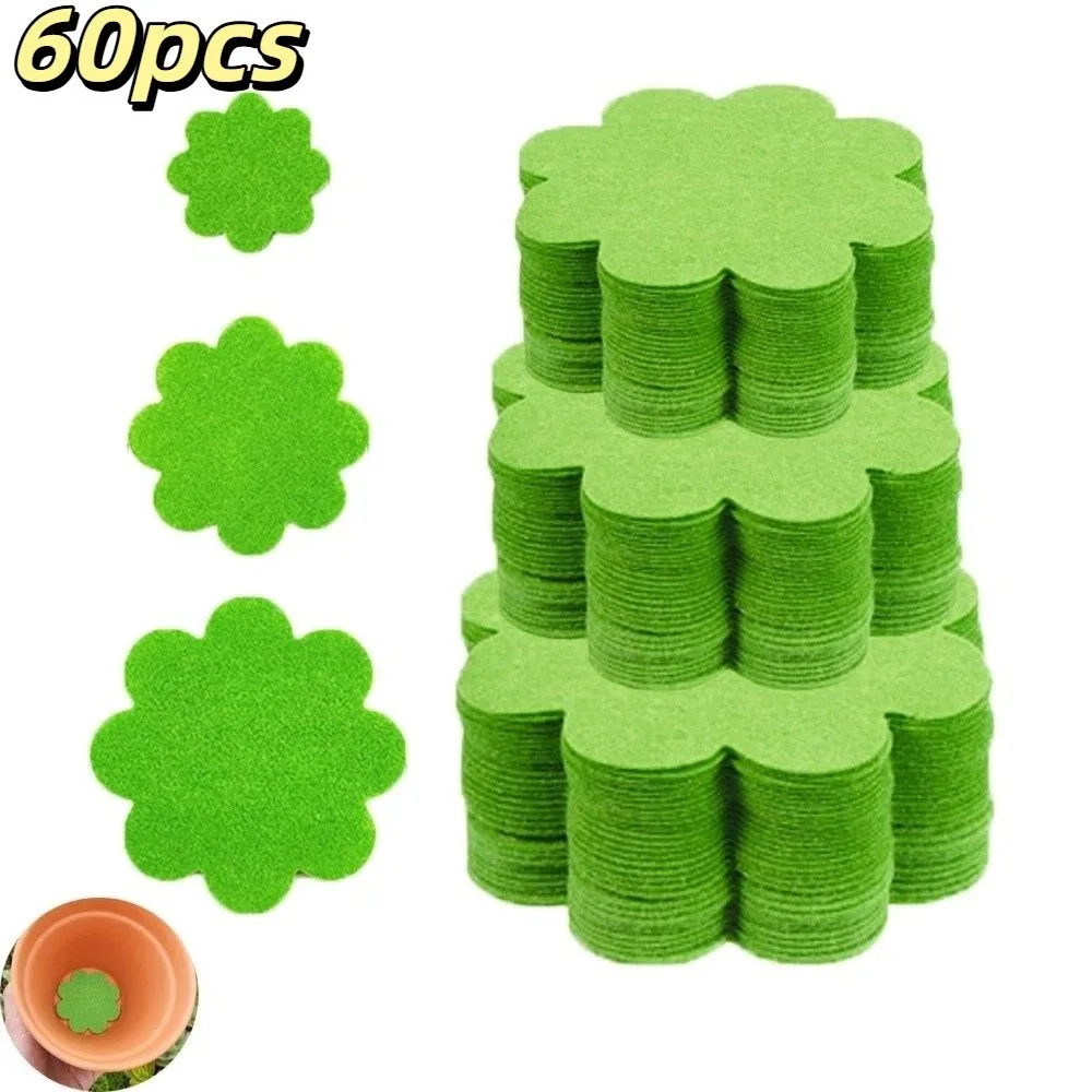 60pcs Polyester Plant Pot Drainage Pad Round Green Planter Hole Filter Mat Breathable Mesh Soil Leak Prevention Pad