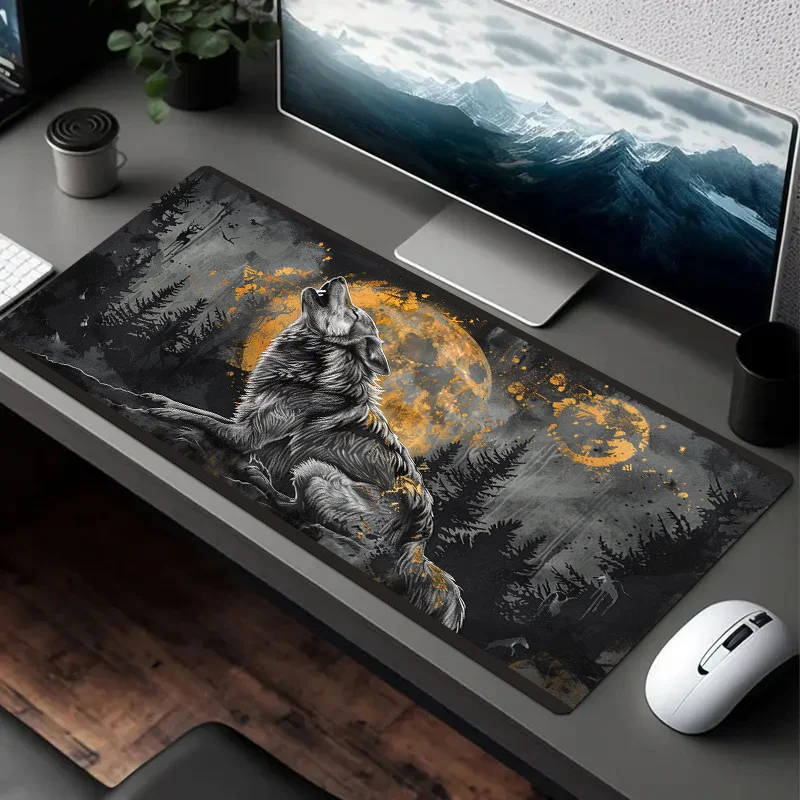 

Коврик для мыши с изображением серого волка, изображающего серебристо-золотистую угольную эскизную рисунку, большой настольный коврик для офиса, ноутбука, игр, подарок на Рождество и день рождения