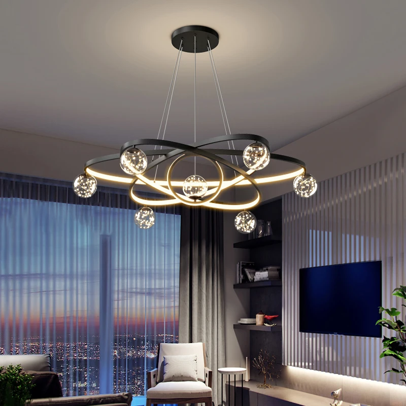 

Modern Minimalist Led Ceiling Chandelier Hanging Wire Fixture for Living Room Bedroom Lamp Home Decor Indoor Lighting Black Gold