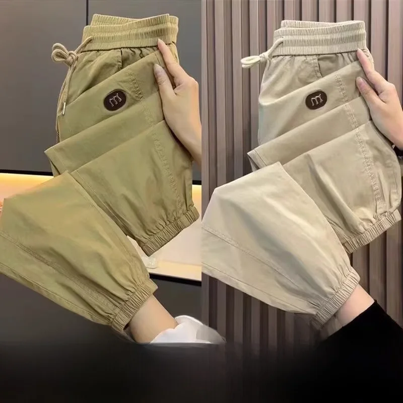 

Harlan Ice Silk Qui Dry Летние тонкие свободные брюки большого размера с девятью точками для похудения Cool Feeling Спецодежда Спортивные брюки с манжетами