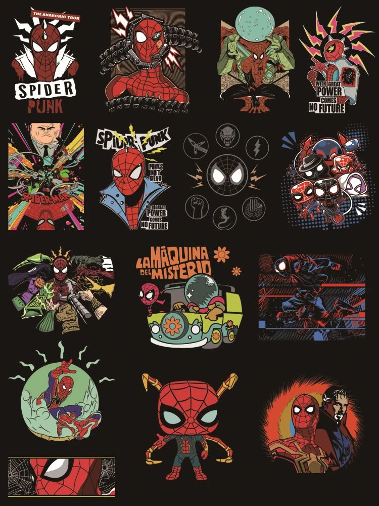 Parches autoadhesivos Retro Spider-Man para ropa, termoadhesivos para niños, apliques de rayas, pegatinas de vinilo