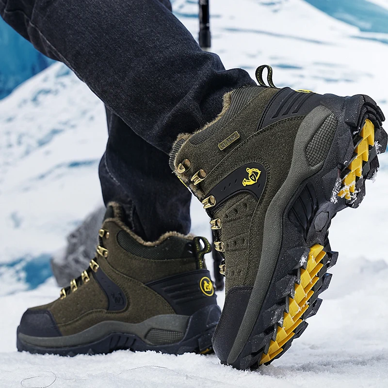 겨울 스노우 부츠 여성 하이탑 아웃도어 따뜻한 두꺼운 밑창 단색 아웃도어 신발 남성 내마모성 캐주얼 앵클 부츠 남성용