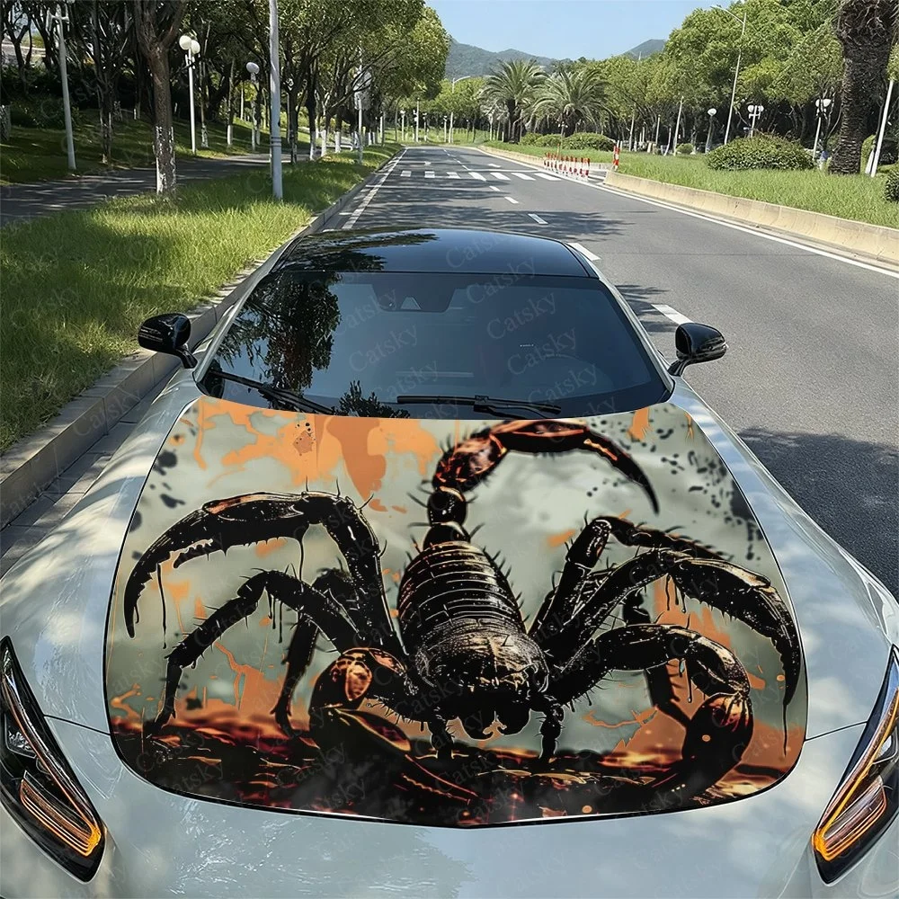 Black Scorpion Car Hood Sticker PVC Self Waterproof Stick, Striking Auto Exterior Accessories Decor Protect Gift for Car Lover