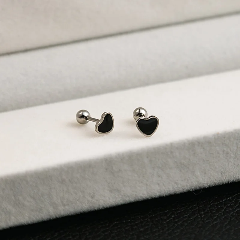 Black Drop Oil Stainless Steel Mini Stud Earrings for Women Girls Fashion Simple Cross Tai Chi Heart Butterfly Earring Jewelry