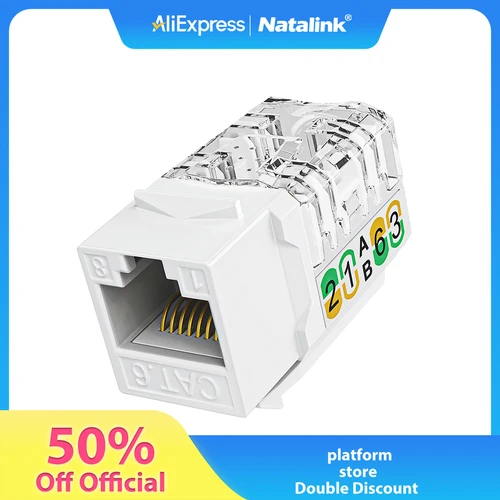 Imagen 1 del producto 【Envendido negro】Natalink RJ45 Cat6 Keystone Jack Ethernet Punch Down Keystone Jack Adaptador 10 Gbps Modular Ethernet Jacks
