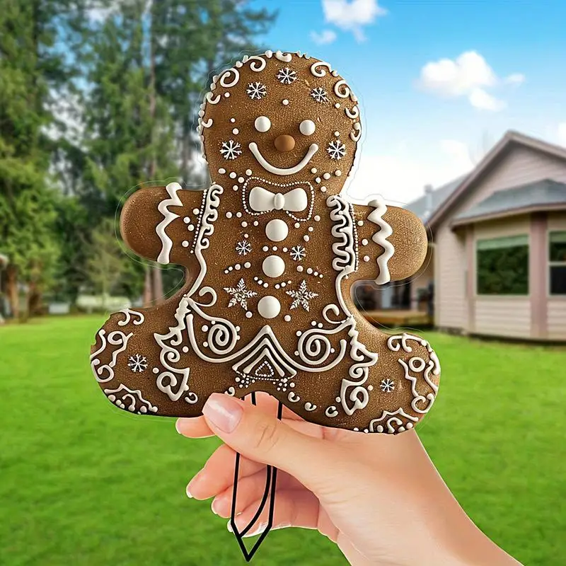 Gingerbread Yard Signs Acrylic Gingerbread Man Sign Yard Stake Weatherproof Plug Garden Decoration Seasonal Gingerbread Signs