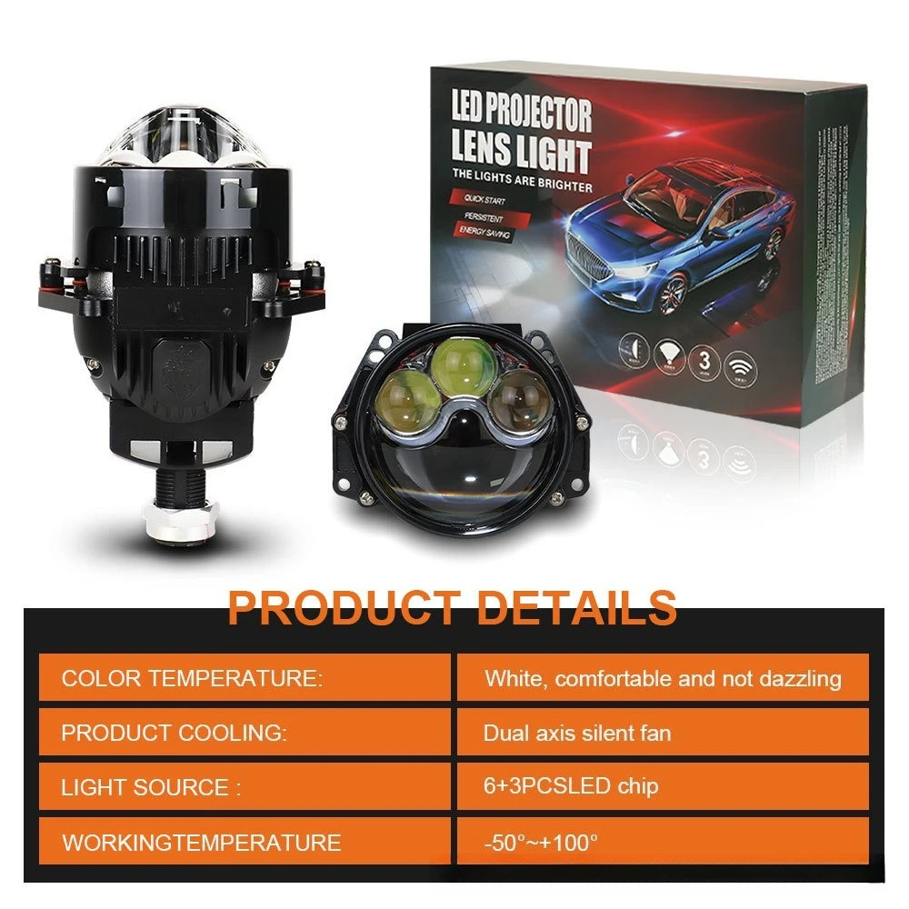 3inch Dual Hyperboloid Bi-LED Projector Lenses 6000K Hella 3R H4 H7 9005/9006 Car Led Light Bulbs Upgrade Retrofit Kits Turbo