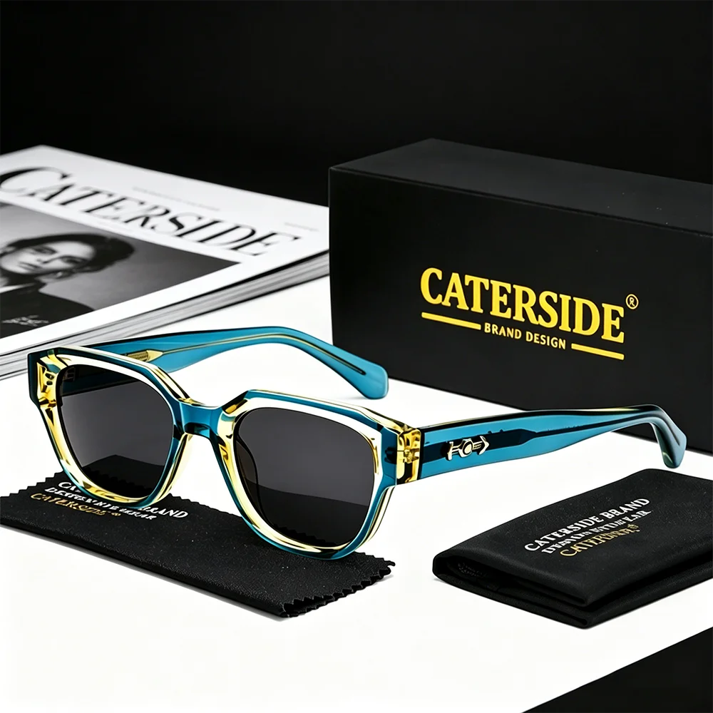 CATERSIDE Retro Herren-Sonnenbrille, quadratisch, dicker Rahmen, Bügel aus Cellulosepropionat, Sonnenbrille für Damen, Outdoor-Fahrbrille – Detail 4