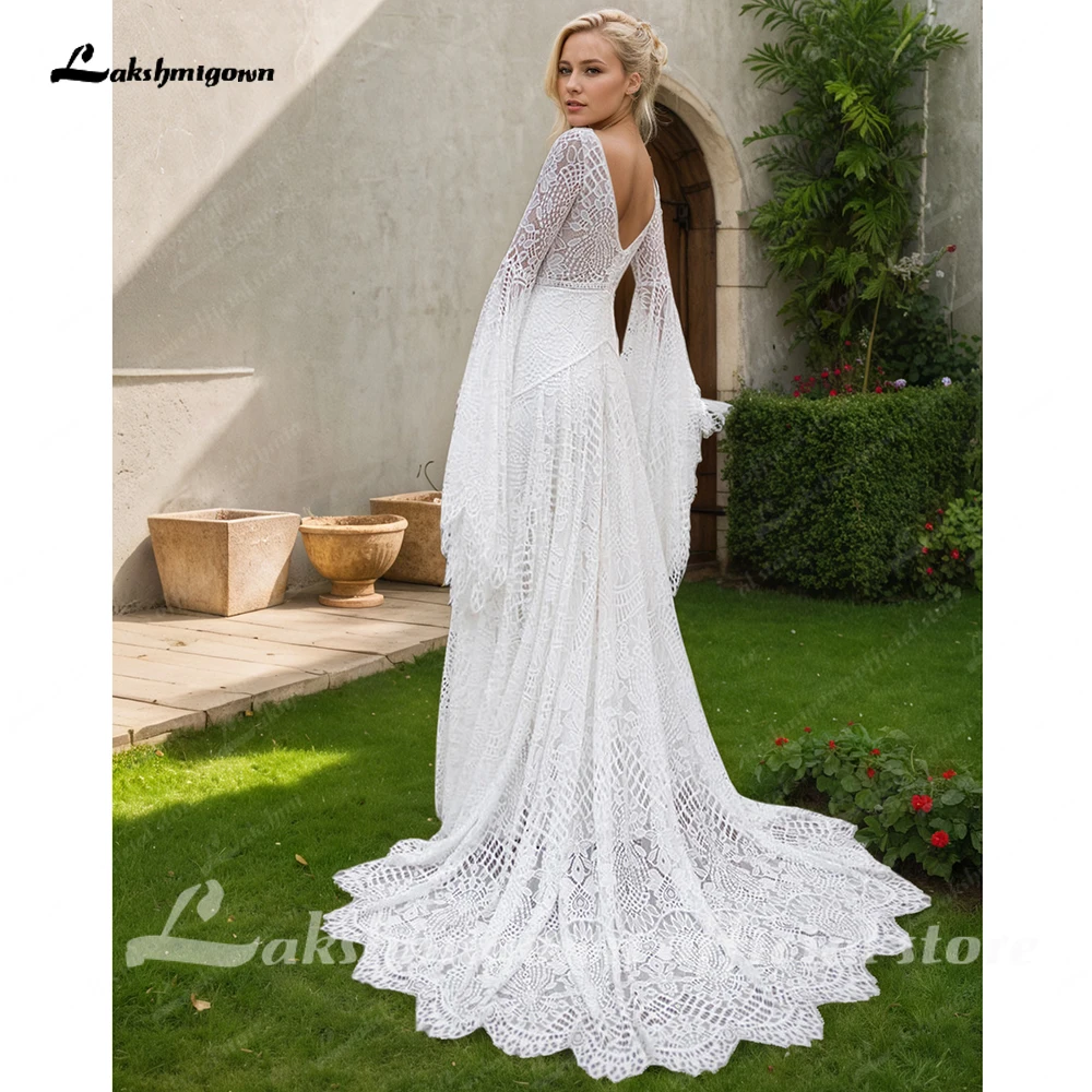 Lakshmigown Spitzen-Boho-Hochzeitskleider für Frauen, Braut 2027, schulterfrei, langärmelig, rückenfrei, böhmische Brautkleider, maßgeschneidert – Detail 7