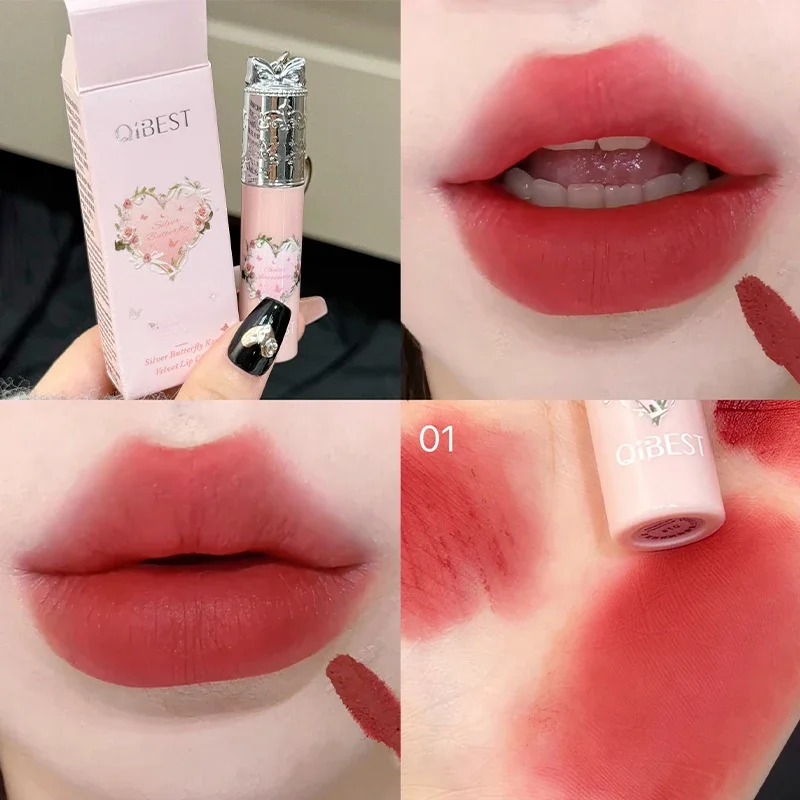 Qibest 4 couleurs boue à lèvres velours finition mate, teinte pour les lèvres améliorant le teint, maquillage nu polyvalent, respectueux de la fierté pour les étudiants
