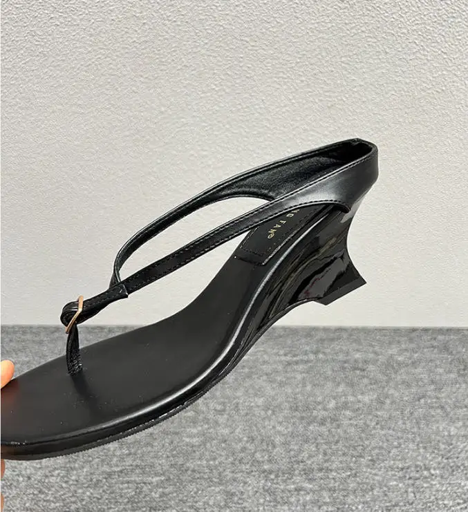 Luxury Designer Wedge Women's Flip Flops Slippers 6cm High Heel Clip Toe Sandals Fashion Buckle Red Chunky Slides шлепки женские