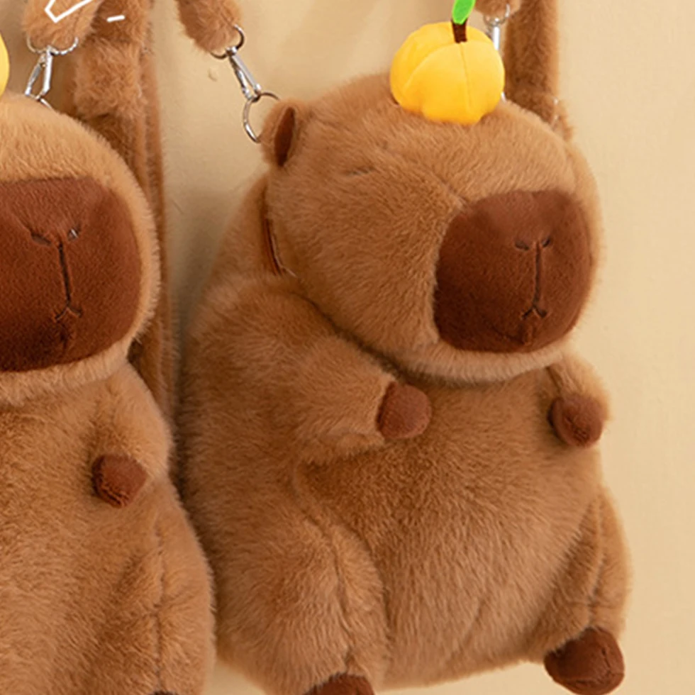 Adorable Capybara Backpack with Leash Fluffy Capybara Stuffed Animals Doll Backpacks Leash Casual Bag for Kids Girls Women