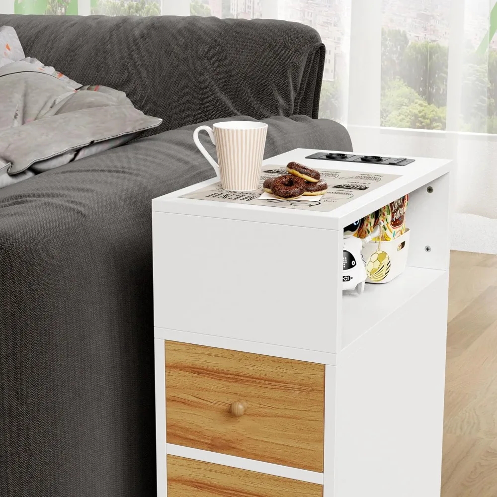 Mesita Noche Estrecha 3 كاجونز 25x45x70 سم مع Enchufes Blanco #5