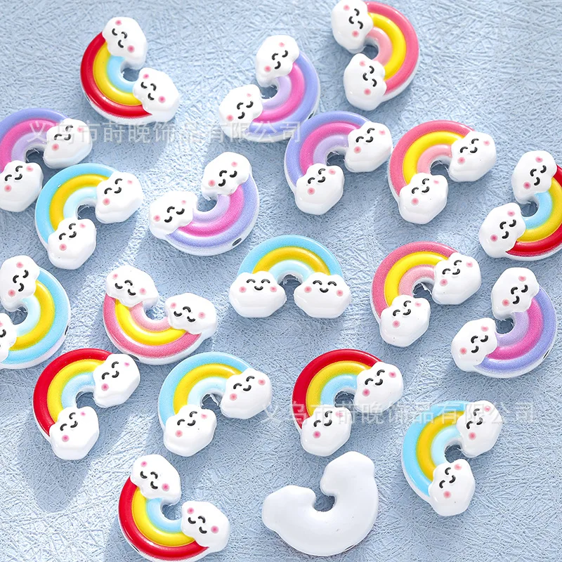 

2pcs Zinc alloy paint cartoon cloud rainbow perforated DIY mobile phone chain bracelet hair accessories beaded jewelry accessori
