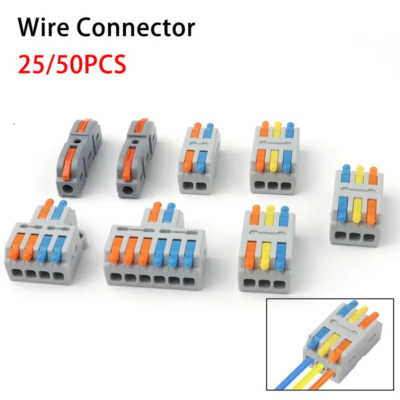 

25/50PCS Universal Compact 1 In Multiple Out Push-in Electrical Wire Connector Terminal Block Splitter Wiring Cable Connection