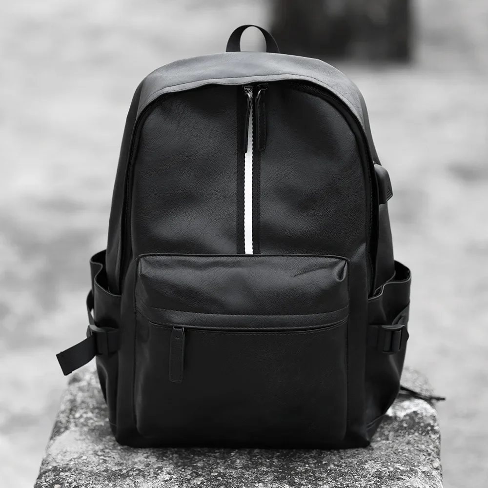 Modischer Rucksack mit Streifenmuster für Herren, große Kapazität, Reisetasche mit USB-Anschluss, Herrenrucksäcke, weicher Rucksack aus PU-Leder, Schulrucksack für männliche Studenten. – Detail 16
