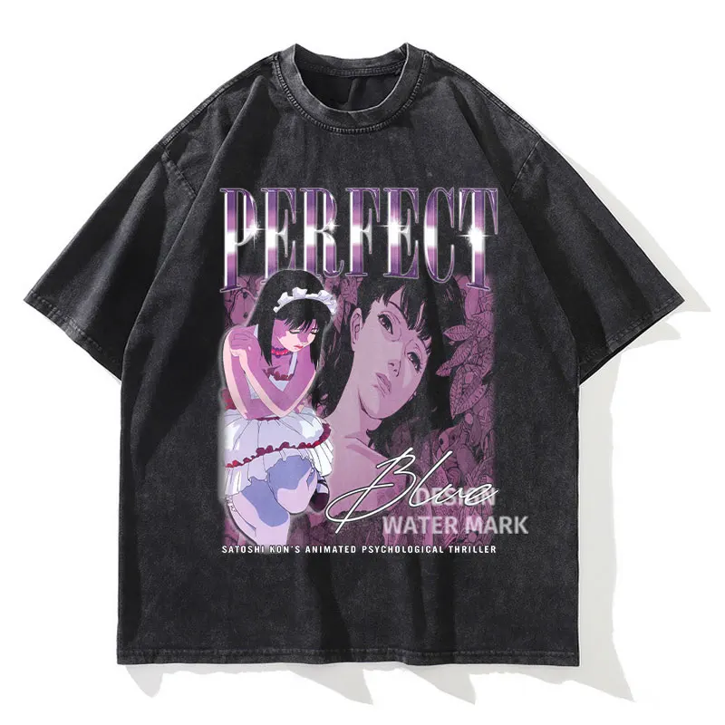 

Anime Perfect Blue T Shirt Vintage Washed Kirigoe Mima Oversize T-shirts Streetwear Manga DTG Printing Tops Tees Men Girl Cotton
