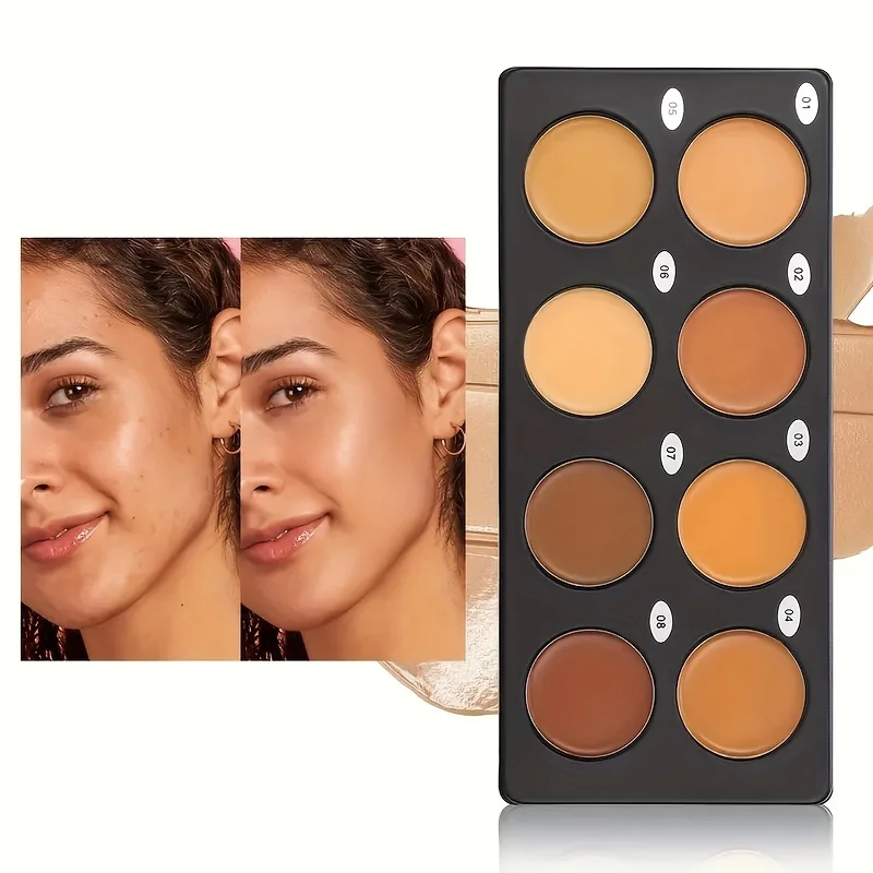 Crema de Maquillaje facial de 8 colores, paleta correctora de contorno, barra de sombra de ojos profesional para cobertura completa, base de larga duración