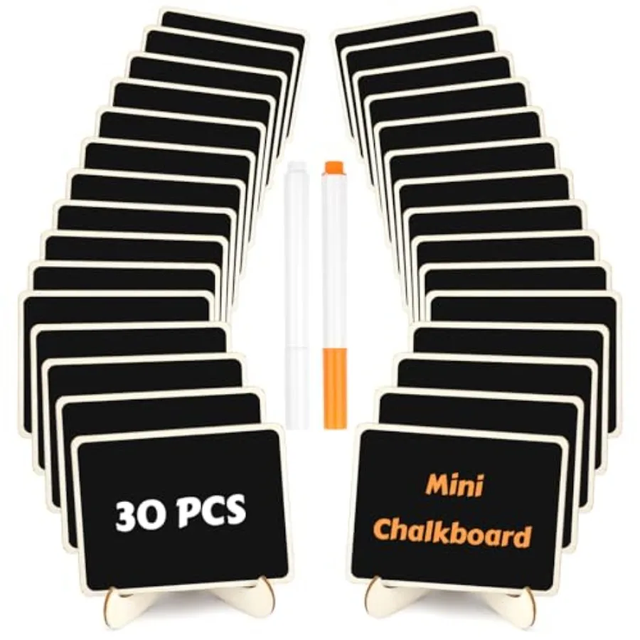 

30 Pack Mini Chalkboard Signs, Food Labels for Party Buffet, Small Wooden Chalk Board Signs with Easel Stand and Markers, Weddi