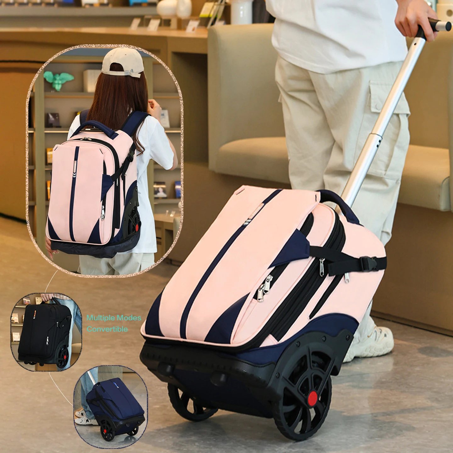 Large Capacity Wheeled Trolley Backpack - Carry on Laptop Rolling Bag with Stair Climbing Wheels for Business Travel And School