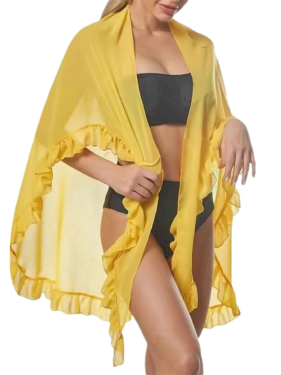 PMIYS Womens Bikini Wrap Sarong Sheer Swimsuit Cover Ups Solid Color See-Through Long Beach Skirt Summer Bikini Cover Up