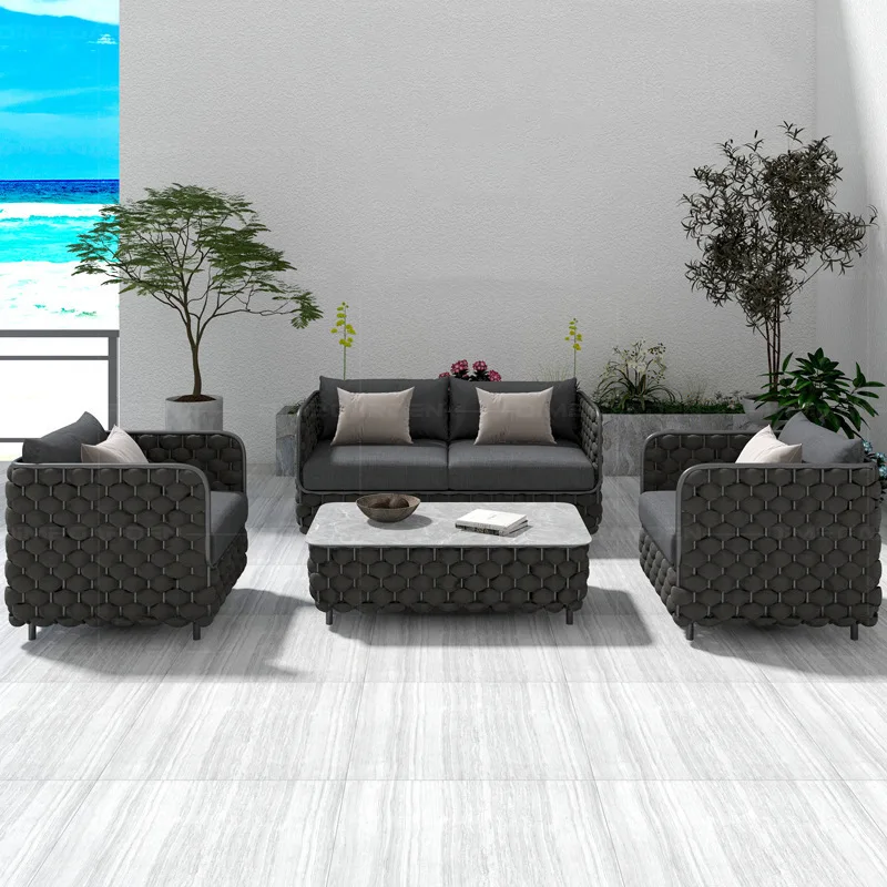 Nordic Outdoor Sofa Patio Terrace Hotel Garden Rattan Chair Sofa Designer Indoor and Outdoor Waterproof Rattan Furniture