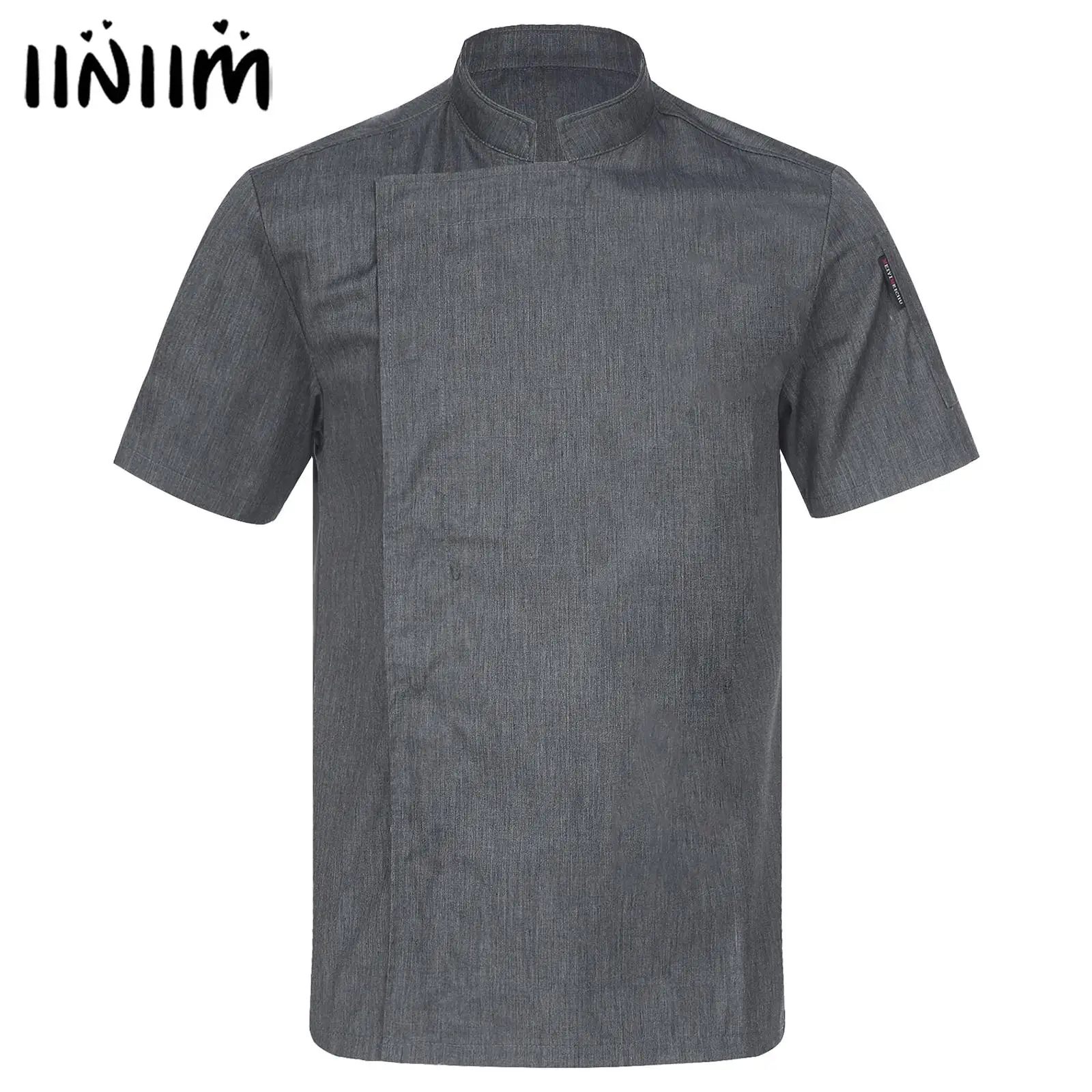 Chaqueta de manga corta con cuello levantado para hombre y mujer, uniforme de cocina de Color sólido, abrigo de panadería, restaurante occidental, Hotel