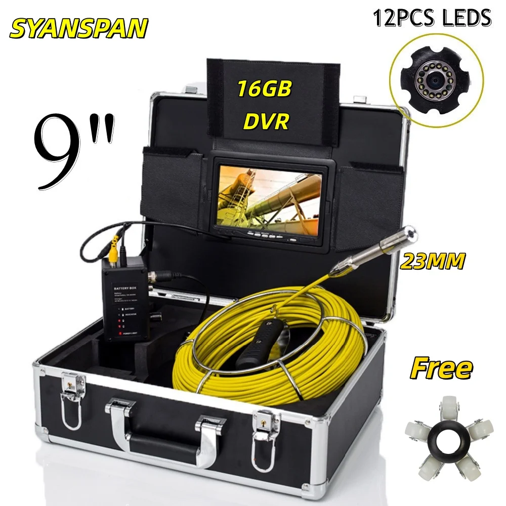 

SYANSPAN 9"HD Sewer Camera 16GB DVR, Sewer Inspection Camera , IP68 Waterproof Endoscope Camera with 12 LED IP68 Waterproof