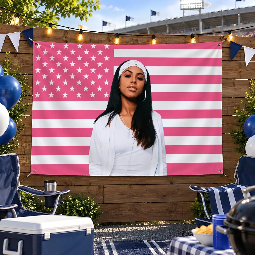Singer RnB Aaliyah Flags Fan Flag Banner Outdoor Garden Lawn Yard Patio Camping Party Wall Decor Gift