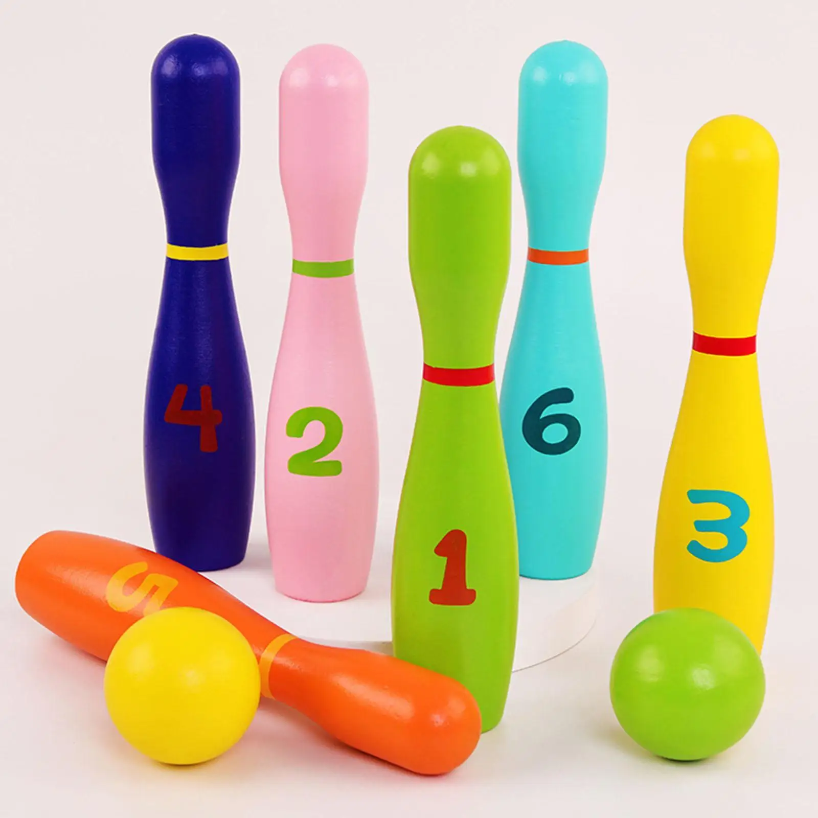 Bowling Set for Kids Early Learning Toy Balance Wood Indoor Activity Game Bowling Game Props for Birthday Gift Lawn Boy Girls