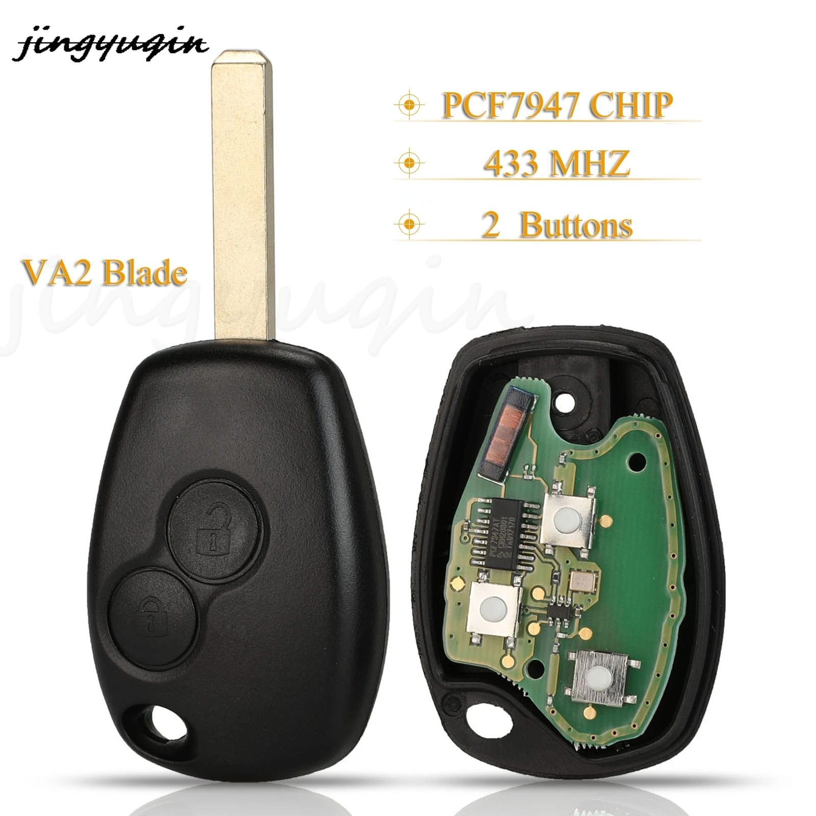 

jingyuqin 10pcs 2/3 BTN Remote Key 433MHz PCF7947 Chip For Renault Kangoo II Duster Modus Twingo DACIA Logan For Nissan NV400
