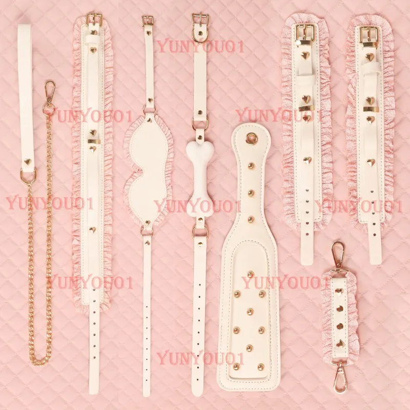 Pink Lace Maid, Silicone Puppy Bone Cosplay Collar Bracelet Anklet Eye Mask Six-piece Set