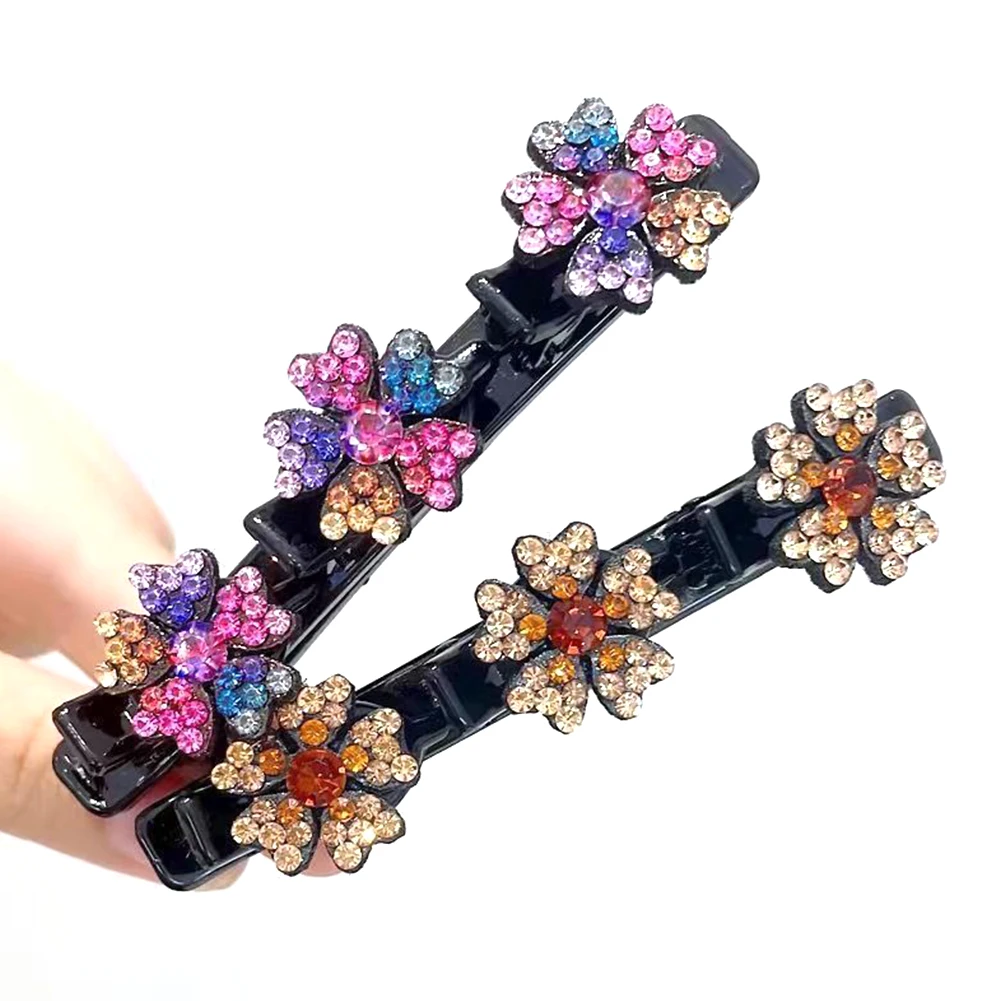 

Crystal Flowers Hair Clips Double Bangs Hairpin Non-Slip Fashion Hairpins with Velvet Bag Women Girls Barrettes Side Hair Clips