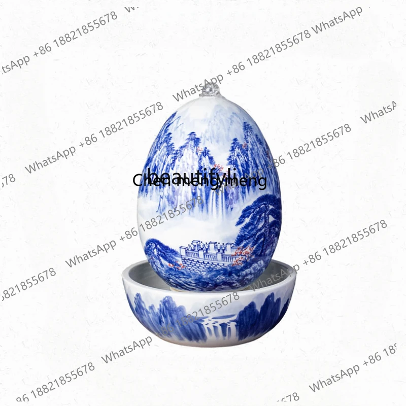 Crystal Ball Water Fountain Fish Farming Hand-Painted Ceramic Decoration Living Room Office Indoor Desktop Fengshui Wheel