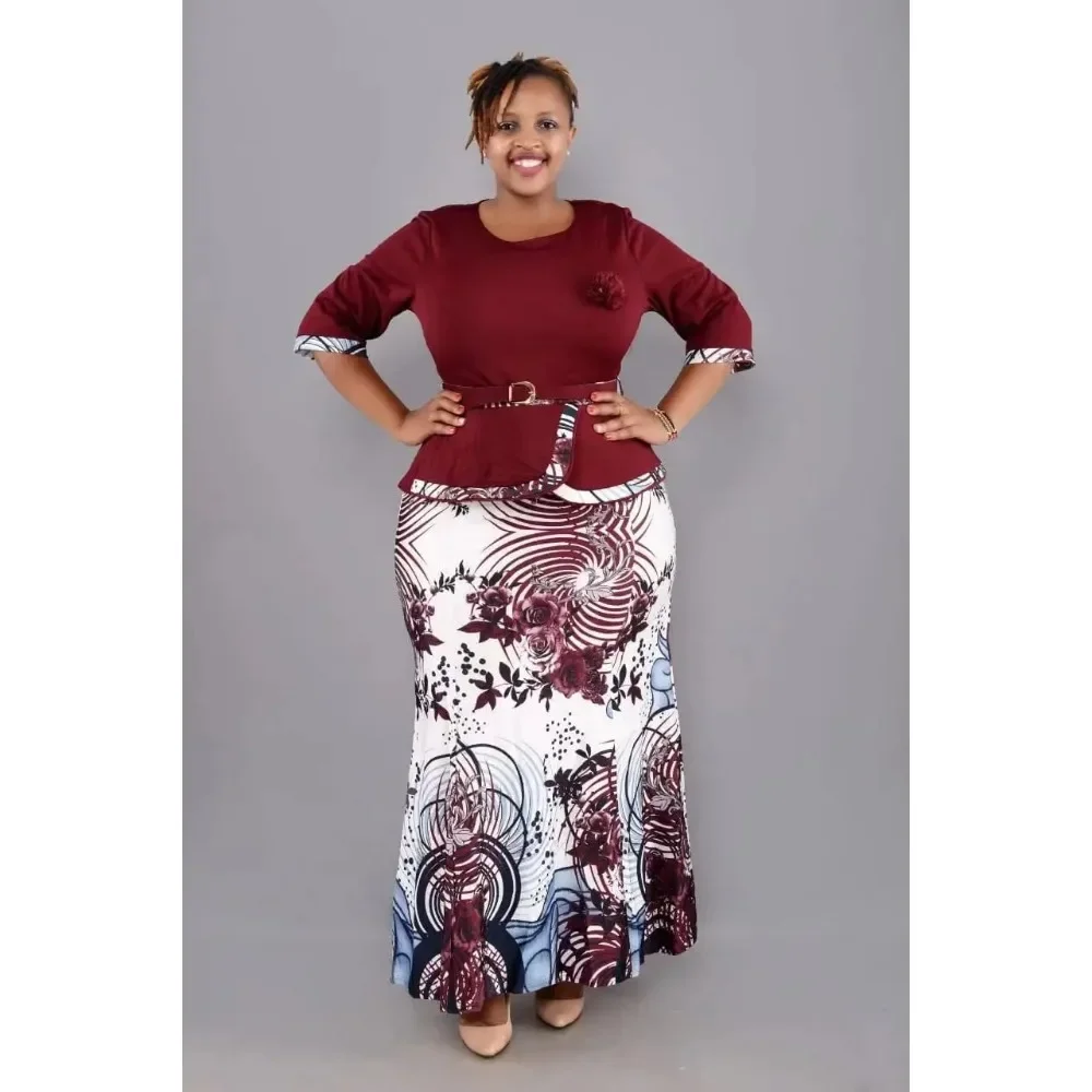 2024 2XL-6XL Christmas Two Piece Set Tops and Long Skirt African Clothes for Women Plus Size Clothing Robe Femme Party Suit