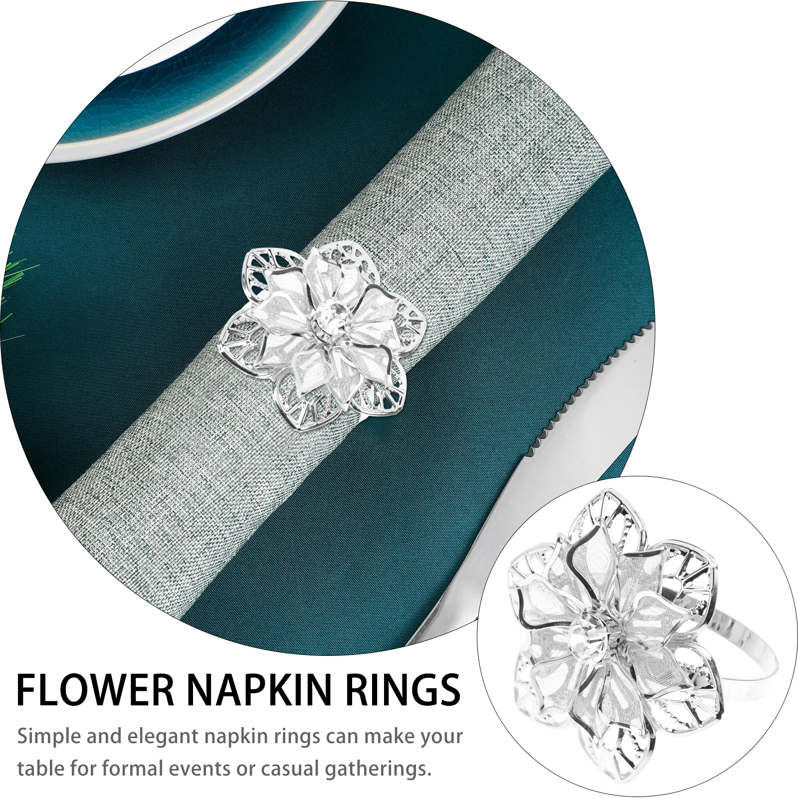 

10pcs Hollow Flower Rings Exquisite Elegant Holders Sturdy Lightweight Decorative Wedding Party Napkin Buckles Pearl Flower