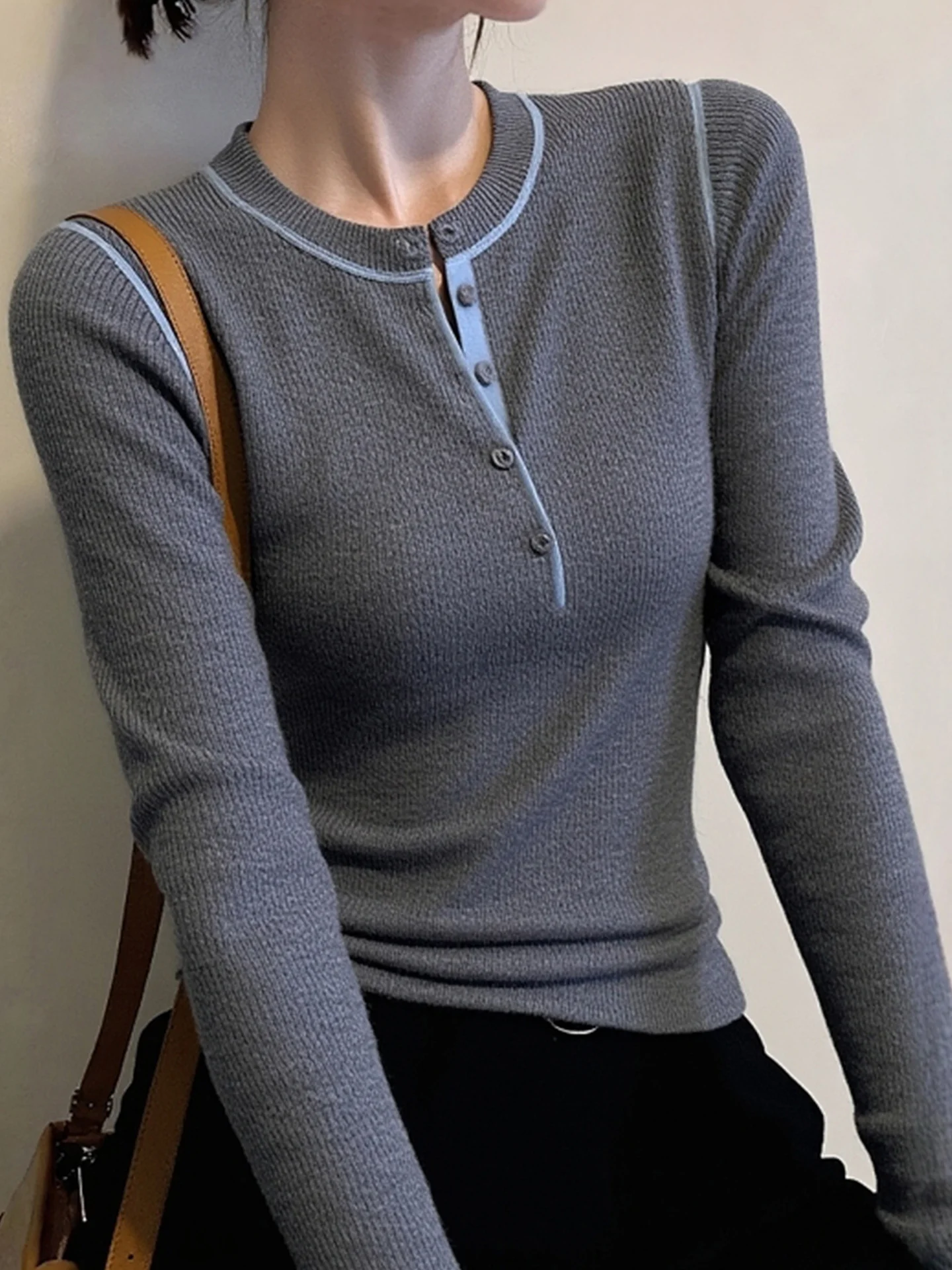 سترة نسائية محبوكة ناعمة ومريحة طويلة بطبقة أساسية irt Color Blo Design قمة شتوية متعددة الاستخدامات للتخسيس #4