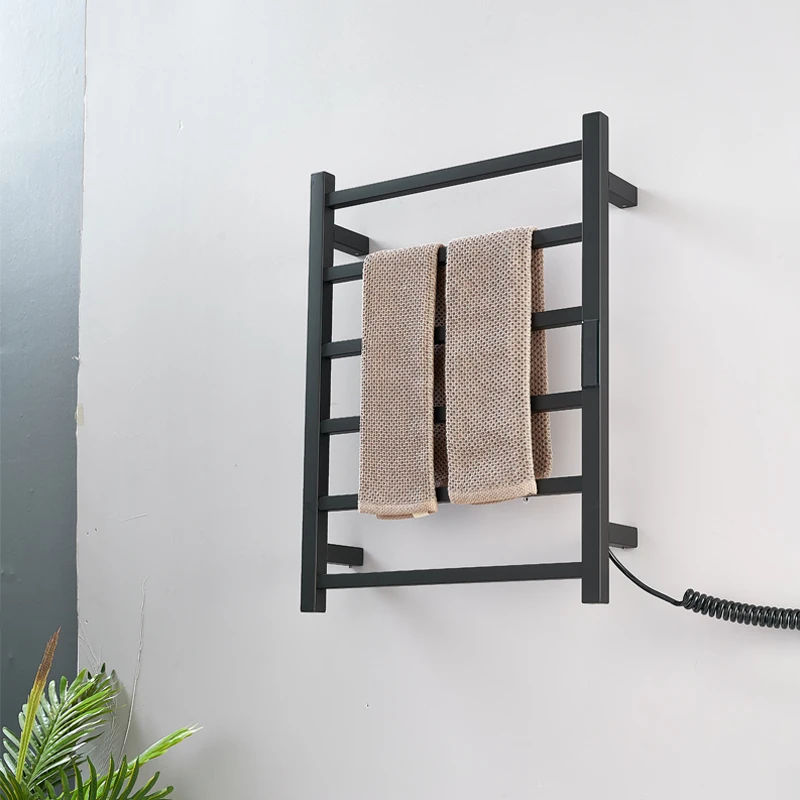 Black Bathroom Electric Heated Towel Rack With Display Screen.Stainless Steel Towel Dryer.Hidden/Exposed Electric Towel Rail.