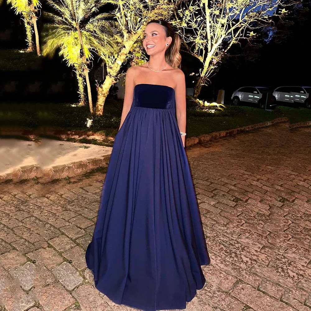 

Msikoods Velour Navy Blue Evening Dresses 2023 Modern Prom Gowns Dubai Women Fashion Formal Party Dress vestidos de noche