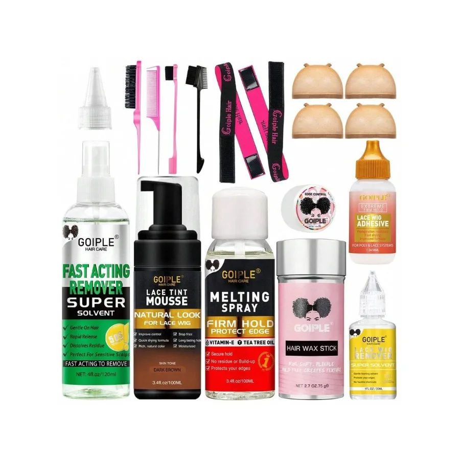 

Набор Goiple из 6 предметов для установки и укладки париков: клей для кружевных и полимерных систем с экстрим-фиксацией, быстросохнущий, тающий на коже.