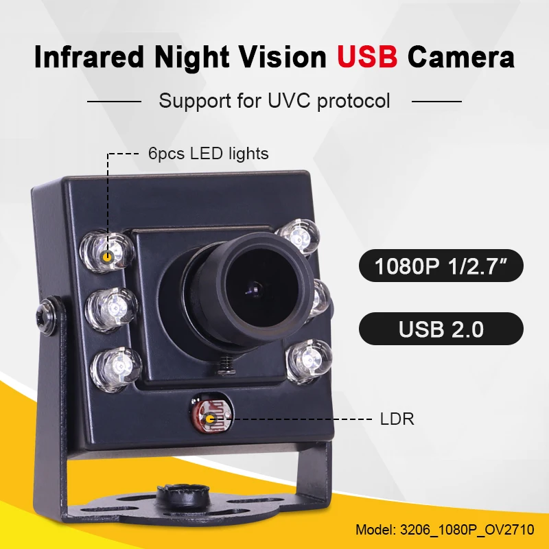 1080P OV2710 4mm 90degrees IR850 USB Free Drive Plug Play Infrared AI Recognition Industrial vision Mini camera